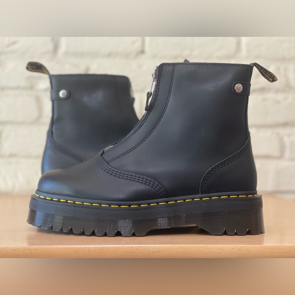 Doc Dr. Martens Jetta Black Leather Platform Combat Boots Zipped Men Sizes New